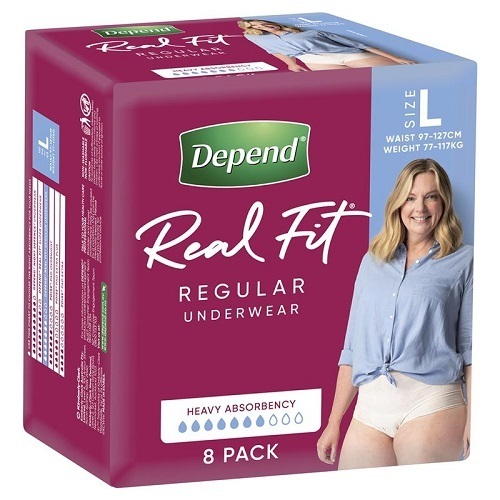 Depend Real Fit REGULAR Underwear for Women LARGE 97 -127cm 610ml Nude Pack 8